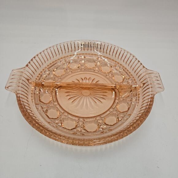 Vintage Indiana pink depression glass Windsor Buttons & Cane divided relish dish - Picture 1 of 4